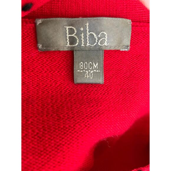 Biba Tie Mock Neck Sweater Red 100% Wool Knit Long Sleeve Casual Size 40 US 2 - Picture 4 of 5